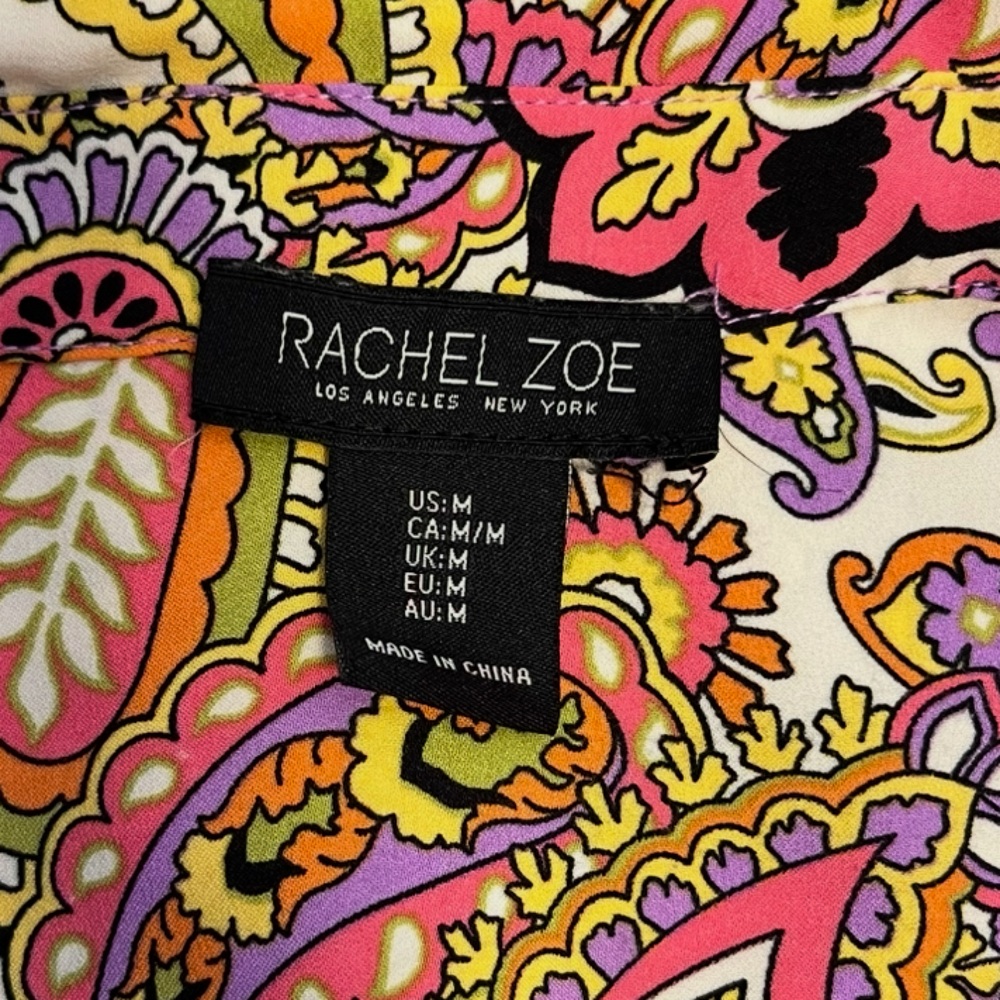 Rachel Zoe Paisley Button-Front Silky Blouse in Pink Multi - Picture 7 of 10